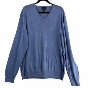 Calvin Klein Mens V-Neck Sweater XL Blue Pullover Jumper Long Sleeve Lightweight